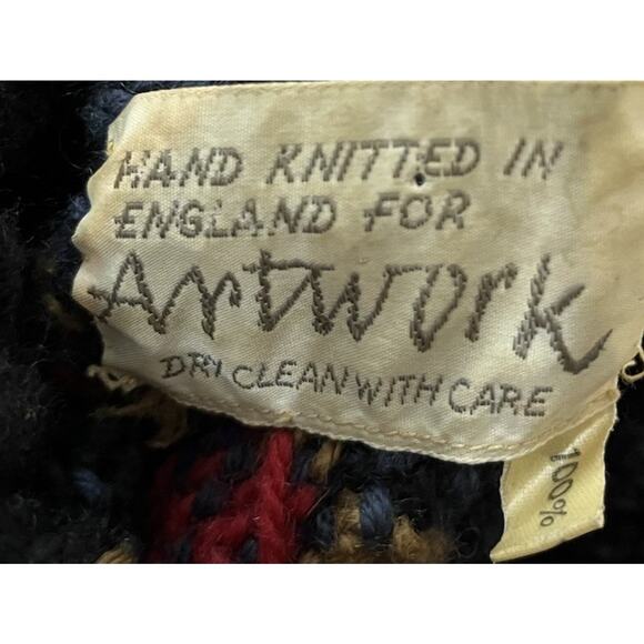 Hand Knitted in England for Artwork Multicolor Wool Turtleneck Womens Sweater NS - Picture 3 of 5